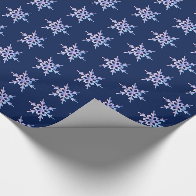 Papel De Presente Floco de neve iridescente em azul escuro (Ponta)