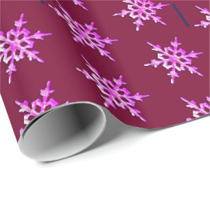 Papel De Presente Floco de neve iridescente rosa com burgundy