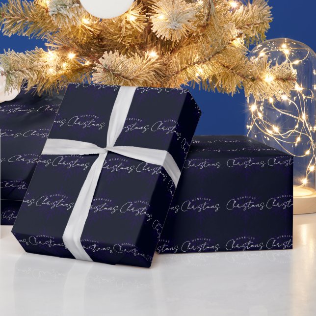 Papel De Presente Floco de Neve Natal Mais Alegre Azul Marinho (Feriados)