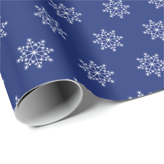 Papel De Presente Floco de neve Natal Padrão Natal Feriado Azul (Ponta do rolo)