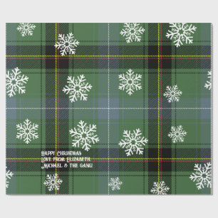 Papel De Presente Floco de Neve Personalizado do Tartã Verde Escocês