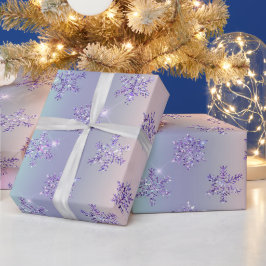 Papel De Presente Floco de Neve Rosa Púrpura de Natal