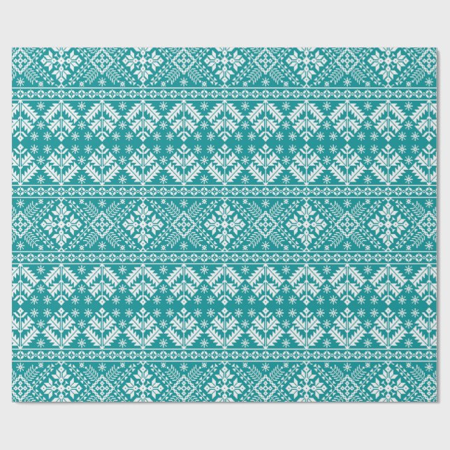 Papel De Presente Floco de Neve Turquesa & Ilha Justa Floral de Nata (Aberto)