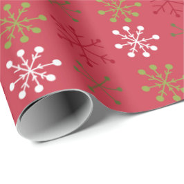 Papel De Presente Floco de neve verde branco vermelho com apoio verm