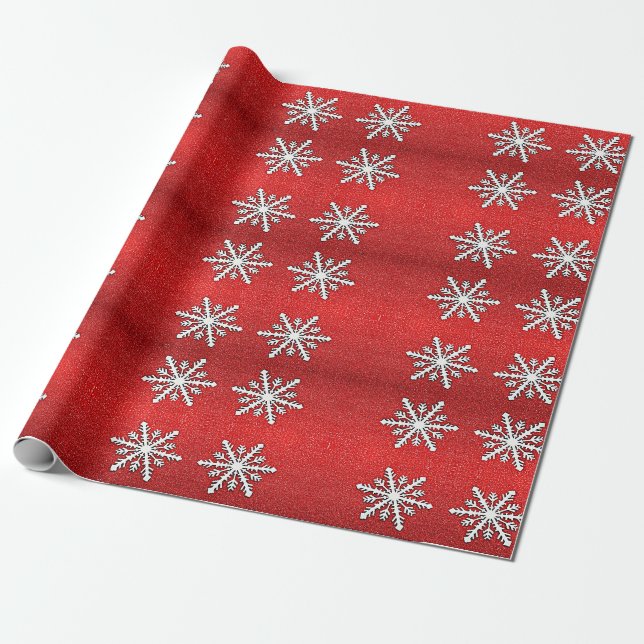 Papel De Presente Floco de neve vermelho-brilhante (Desenrolado)