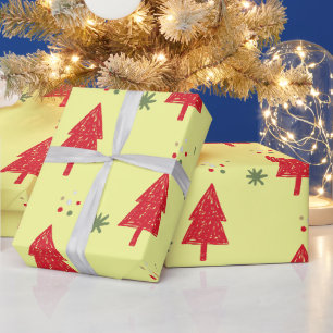 Papel De Presente Floco de neve vermelho de inverno Árvore de Natal