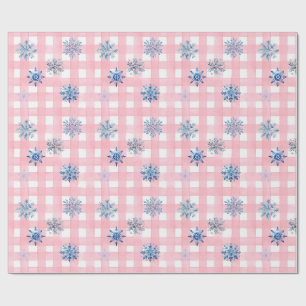 Papel De Presente Floco de Neve Xadrez Rosa