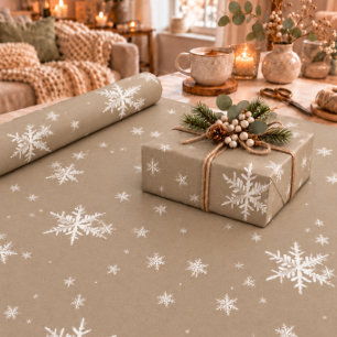 Papel De Presente Flocos Brancos de Neve Brancos Rustic Kraft Winter