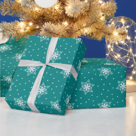 Papel De Presente Flocos Brancos de Neve Pontos de Bolha Azul Turque
