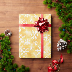 Papel De Presente Flocos de Neve Amarelos de Mel Dourado Natal 