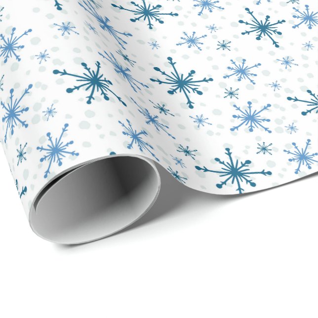 Papel De Presente Flocos de Neve Azuis (Ponta do rolo)