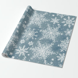 Papel De Presente Flocos de Neve Azuis Aquarela Férias de Inverno