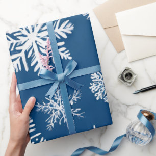 Papel De Presente Flocos de Neve Azuis de Inverno