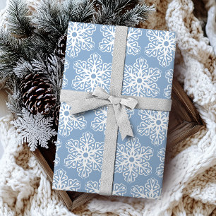Papel De Presente Flocos de Neve Azuis e Brancos Editáveis Natal