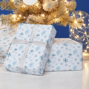 Papel De Presente Flocos de Neve Azuis e Brancos Inverno Natal Moder