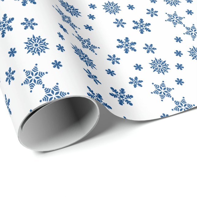 Papel De Presente Flocos de Neve Azuis Natal  (Ponta do rolo)
