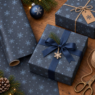 Papel De Presente Flocos de Neve Azul Céu em Azul Ardósia Opcional I