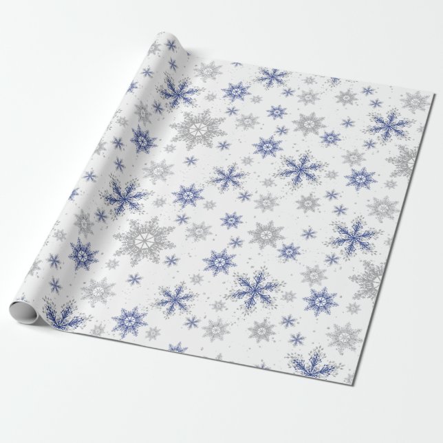 Papel De Presente Flocos de neve azul de inverno Natal (Desenrolado)
