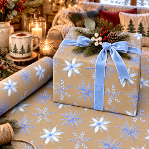Papel De Presente Flocos de Neve Azul Periwinkle Desenhados à Mão Rú