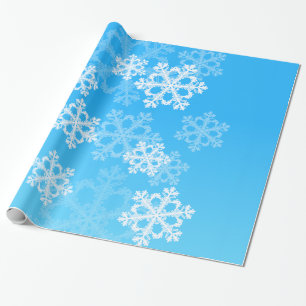 Papel De Presente Flocos de neve bonitos do azul e do White