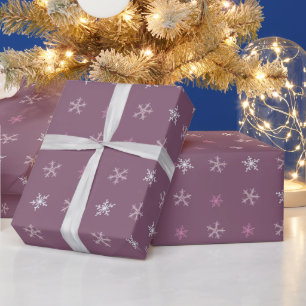Papel De Presente Flocos de neve brancos cor-de-rosa castanho Natal