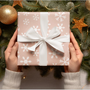 Papel De Presente Flocos de neve brancos cor-de-rosa no Natal