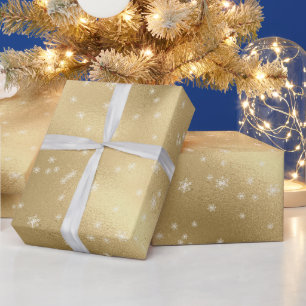 Papel De Presente Flocos de neve brancos Dourados