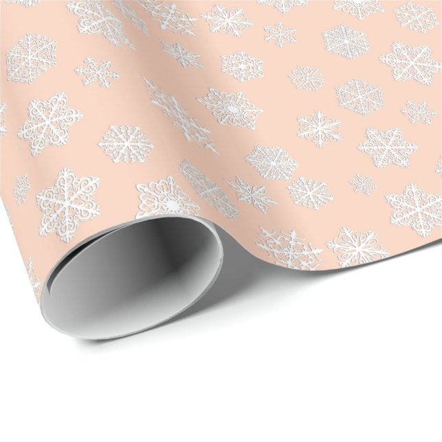 Papel De Presente Flocos de neve brancos em 3D sobre um fundo de pês (Ponta do rolo)