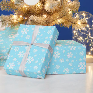 Papel De Presente Flocos de Neve Brancos em Padrão de Inverno Azul C