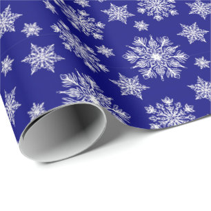 Papel De Presente Flocos de neve brancos em um fundo azul real