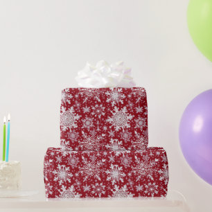 Papel De Presente Flocos de neve brancos em vermelho