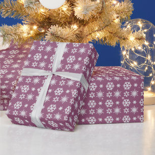 Papel De Presente Flocos de Neve Brancos Natal Moderno Roxo