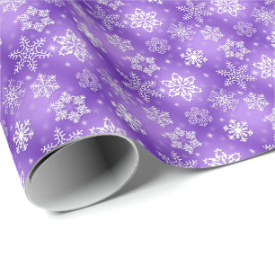 Papel De Presente flocos de neve brancos no roxo