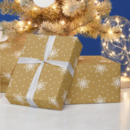 Papel De Presente Flocos de Neve Brancos Pontos de Ouro Natal