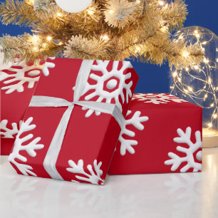 Papel De Presente Flocos de neve brancos sobre fundo vermelho Natal