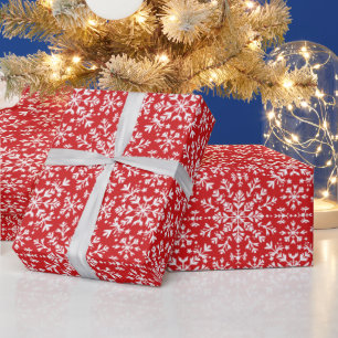 Papel De Presente Flocos de neve brancos vermelhos Natal