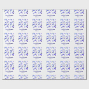 Papel De Presente Flocos de neve brilhantes metálicos azuis Padrão d
