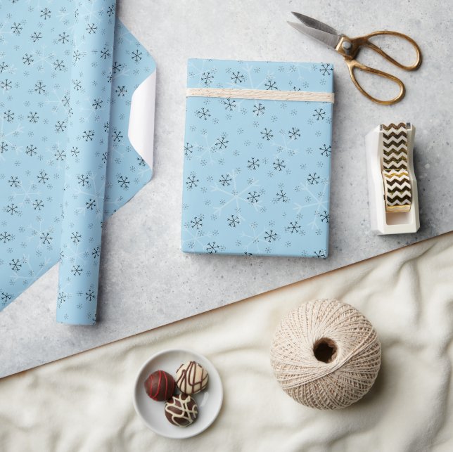 Papel De Presente Flocos de Neve Caprichosos Padrão de Natal Azul Cl (Artesanato)