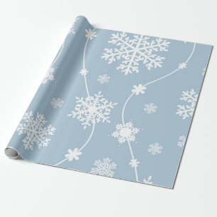 Papel De Presente Flocos de Neve Cinza Azul Natal Inverno Férias