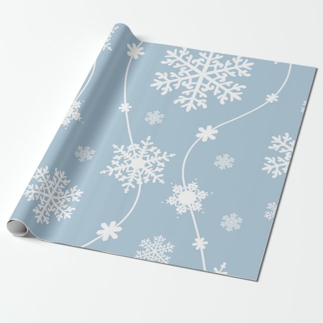 Papel De Presente Flocos de Neve Cinza Azul Natal Milagre Férias (Desenrolado)