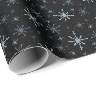 Papel De Presente Flocos de Neve Cinza Azulados em um Fundo Preto