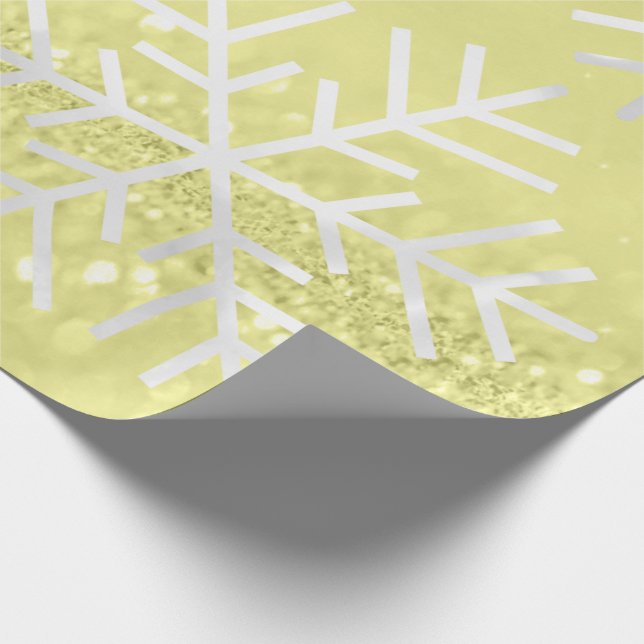 Papel De Presente Flocos de neve Cinza de Natal Feriado Amarelo (Ponta)