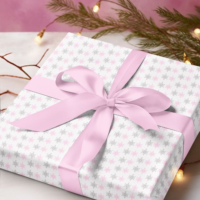Papel De Presente Flocos de Neve Cinza Rosa (Criador carregado)