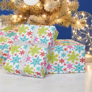 Papel De Presente Flocos de Neve Coloridos de Natal Retrô
