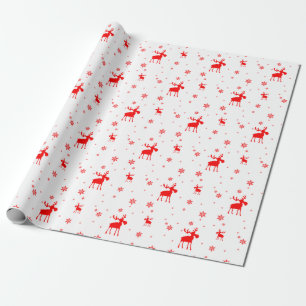 Papel De Presente Flocos de neve com alce vermelho simples moderno