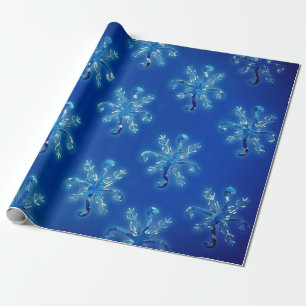 Papel De Presente Flocos de neve com aquarela azul