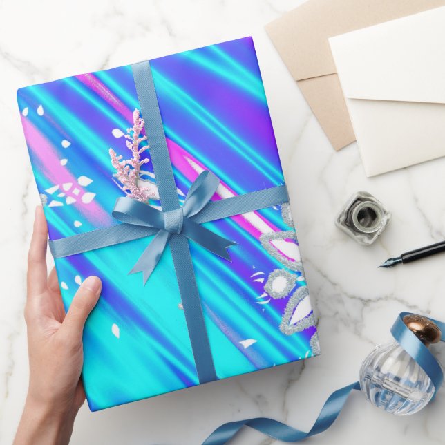 Papel De Presente Flocos de neve com brilho (Presentear)