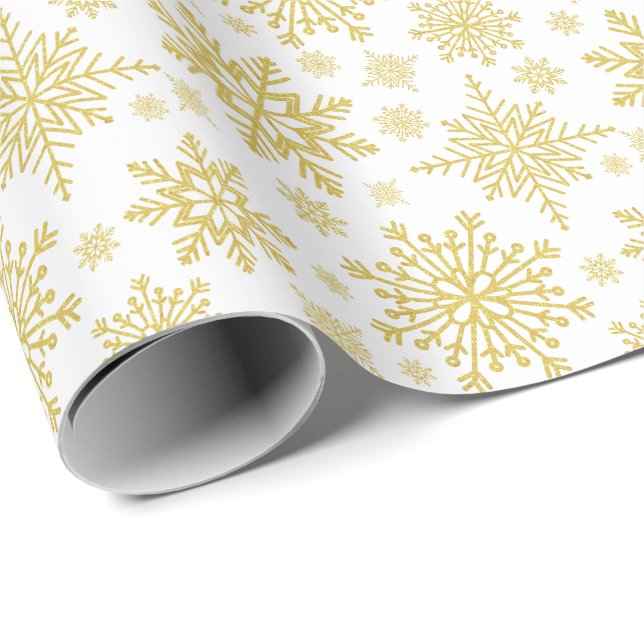 Papel De Presente Flocos de neve com brilho Dourado (Ponta do rolo)