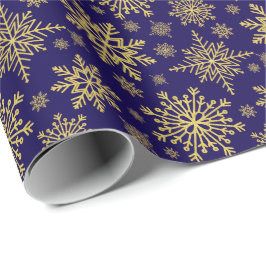 Papel De Presente Flocos de neve com brilho Dourado
