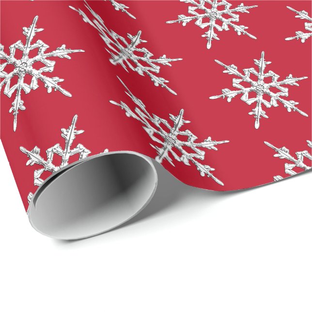 Papel De Presente Flocos de neve, cristais de prata na obscuridade - (Ponta do rolo)